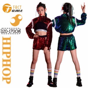 3点セット：トレーナー＋タンクトップ＋パンツ キッズダンス衣装 ヒップホップ トップス へそだし キラキラ K-POP ジャズ ダンス衣装