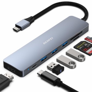 BENFEI USB C ハブ 7in1、USB C ハブ マルチポート アダプター、USB-C - HDMI 4K@30Hz、USB-C - SD/TF カードリーダー/3*USB 3.0/ PD 60W