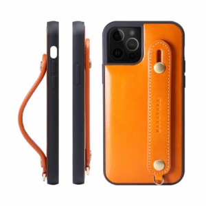 [HANATORA] iPhone ケース イタリアンレザー ベルトスタイル ネックストラップ付属 TGH-12Pro-Orange オレンジ