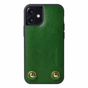 [HANATORA] iPhone ケース イタリアンレザー 本革 ダブルストラップホール ハンドストラップ付属 TGN-12Mini-Green グリーン iPhone 12 m