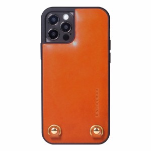 [HANATORA] iPhone ケース イタリアンレザー 本革 ダブルストラップホール ハンドストラップ付属 TGN-12Pro-Orange オレンジ iPhone 12 P