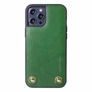[HANATORA] iPhone ケース イタリアンレザー 本革 ダブルストラップホール ハンドストラップ付属 TGN-12ProMax-Green グリーン iPhone 12