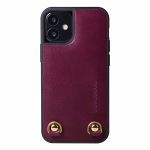 [HANATORA] iPhone ケース イタリアンレザー 本革 ダブルストラップホール ハンドストラップ付属 TGN-12Mini-Purple パープル iPhone 12 