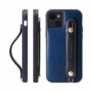 [HANATORA] iPhone 13 ケース イタリアンレザー 本革 ベルトスタイル ネックストラップ付属 ブルー+ブラック TGH-13-BlueBK