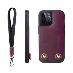 [HANATORA] iPhone ケース イタリアンレザー 本革 ダブルストラップホール ハンドストラップ付属 TGN-13Pro-Purple パープル iPhone 13 P