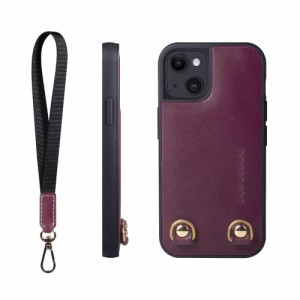 [HANATORA] iPhone ケース イタリアンレザー 本革 ダブルストラップホール ハンドストラップ付属 TGN-13-Purple パープル iPhone 13