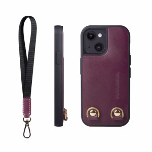 [HANATORA] iPhone ケース イタリアンレザー 本革 ダブルストラップホール ハンドストラップ付属 TGN-13Mini-Purple パープル iPhone 13 