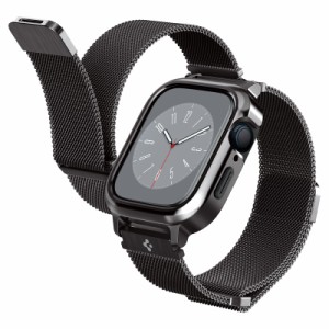 Apple Watch バンド ステンレス ケース 一体型 Series 9 8 7 SE2 6 5 4 SE 対応 ステンレススチール バンド TPU アルミ 二重構造 耐衝撃 