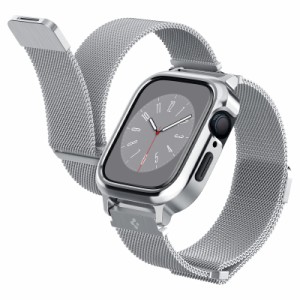 Apple Watch バンド 45mm ステンレス ケース 一体型 ステンレススチール バンド TPU アルミ 二重構造 耐衝撃 衝撃吸収 Apple Watch9 / 8 