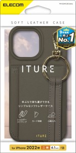 エレコム iPhone 14 / 13 ケース カバー オープンタイプ レザー ショルダーストラップ付き カード収納付き 小銭入れ付き ストラップホー