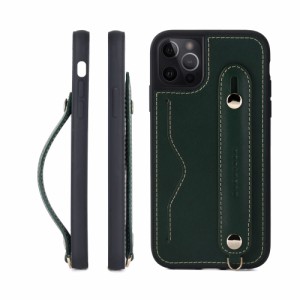[HANATORA] iPhone 14 Pro ケース 本革 グリップケース レザー ストラップ付属 イタリア製牛革 ヌメ革 片手操作 カード収納 スタンド機能