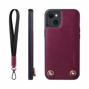 [HANATORA] iPhone ケース イタリアンレザー 本革 ダブルストラップホール ハンドストラップ付属 TGN-14Plus-Purple パープル iPhone 14 