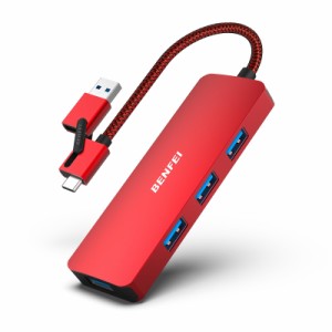 BENFEI USB 3.0 ハブ, 2-in-1 USB Type-A/Type-C接続対応, アルミニウム合金フレーム USB 3.0ポートを４つ搭載Thunderbolt 3/4 互換 iPho