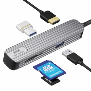 サンワダイレクト USBハブ ドッキングステーション HDMI 4K / SD microSD/USB A×2 バスパワー 400-HUBC10GM