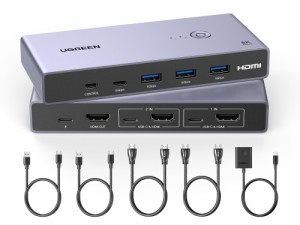 UGREEN 8K@60Hz HDMI KVM切替器 2入力1出力 PC2台をUSB 3.0ポートx3 ＆ USB-Cポートx1 とモニター1台共有 KVMスイッチ 3D/CEC/HDRに対応 