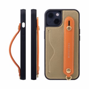 [HANATORA] iPhone 15 ケース 本革 グリップケース エンボスレザー ストラップ付属 片手操作 カードポケット スタンド機能 メンズ レディ