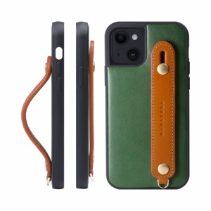 [HANATORA] iPhone 15 ケース イタリアンレザー 本革 ベルトスタイル ネックストラップ付属 グリーン+オレンジ TGH-15-GreenOG