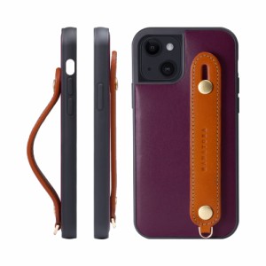 [HANATORA] iPhone 15 ケース イタリアンレザー 本革 ベルトスタイル ネックストラップ付属 パープル+オレンジ TGH-15-PurpleOG