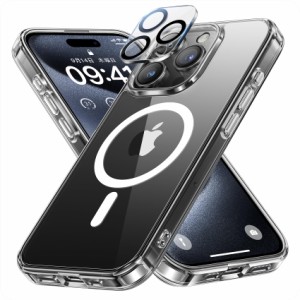 NIMASO MagSafe対応 iPhone15ProMax用 ケース+カメラフィルム (1枚) クリア 保護ケース 黄変防止 マグネット搭載 マグセーフ対応 耐衝撃 