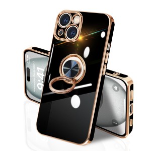 iPhone 15 ケース リング付き イフォン15 リング TPU カバー 全面保護 耐衝撃 スマホケース 360°回転 スタンド機能 携帯カバー 車載ホル