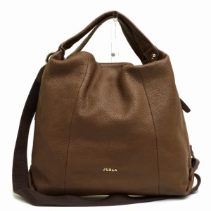 ○フルラ FURLA 牛革 トートバッグ ELISABETH HOBO エリザベス ホーボー シボ革 シュリンクレザー 2WAY ショルダーバッグ レディー 中古