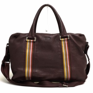 ○ポールスミス Paul Smith グレインソフトカーフレザー 牛革  ビジネスバッグ L343 SHOPPING MEDIA シグニチャーストライプ 2WAY  中古