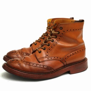 ○トリッカーズ Tricker's カーフ 牛革 レースアップブーツ M2508 MALTON モールトン Brogue Boots ダブルソール カントリーブーツ 中古