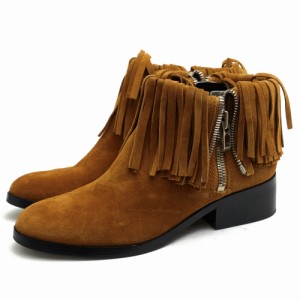 ○フィリップリム 3.1 Phillip Lim ブーティー 牛革 ショートブーツ Alexa Fringe Ankle Booties フリンジ サイドジップ レザーソ  中古