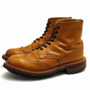 ○トリッカーズ Tricker's カーフ 牛革 レースアップブーツ L5411 メダリオン カントリーブーツ ウイングチップ ウイングチップ グ 中古