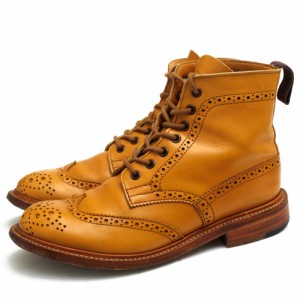 ○トリッカーズ Tricker's カーフ 牛革 レースアップブーツ L2508 MALTON Brogue Boots モールトン ダブルソール カントリーブーツ 中古