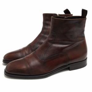 ○アルマーニ GIORGIO ARMANI 牛革 サイドジップブーツ X2M134 XC483 ANKLE BOOTIES アンティーク加工 キャップトゥ メンズ 【中古 中古