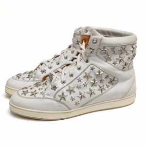 ○ジミーチュウ Jimmy Choo 牛革 カーフ ハイカットスニーカー Tokyo White Leather Trainers With Stars スタースタッズ レディー 中古