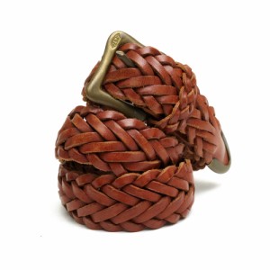 ○J＆Mデヴィッドソン J＆M DAVIDSON 牛革 ベルト ENVELOPE BUCKLE TIP END PLAITED BELT 25MM メッシュ・イントレチャート 定番   中古