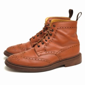 ○トリッカーズ Tricker's カーフ 牛革 レースアップブーツ M2508 MALTON モールトン Brogue Boots ダブルソール カントリーブーツ 中古