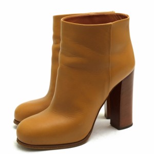 ○セリーヌ CELINE 牛革 カーフ ショートブーツ 314863CIBD.04FG ANKLE BOOT 105  チャンキーヒール プレーントゥ レディース 【中 中古