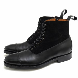 ○ジャランスリワヤ JALAN SRIWIJAYA 牛革 カーフ レースアップブーツ 98590 11120 ２TONE BOOT BLACK SUEDE ＆ BLACK CALF キャッ 中古