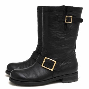 ○ジミーチュウ Jimmy Choo  エンジニアブーツ 247 BIKER Unlined 定番 シボ革 シュリンクレザー レディース 【中古】 中古