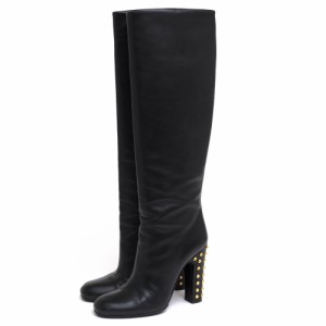 ○グッチ GUCCI 牛革 カーフ ロングブーツ 297199 Jacquelyne Tall Boots プレーントゥ スタッズ レディース 【中古】 中古