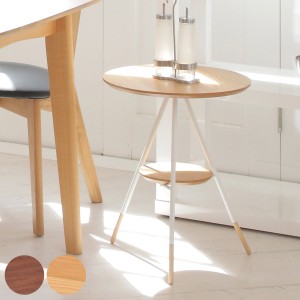 サイドテーブル 高さ50cm オーレ 木製 （ 丸 テーブル ナイトテーブル カフェテーブル 棚付き 異素材 スチール 脚 スタイリッシュ 北欧 