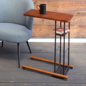 サイドテーブル 高さ60cm アルフ 木製 （ テーブル ナイトテーブル カフェテーブル コの字 ウォールナット モダン 異素材 スチール 脚 棚