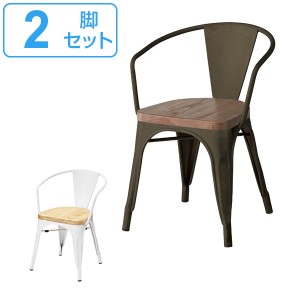 アームチェア 椅子 2脚セット スチールフレーム アラン 天然木座面 座面高44cm （ ダイニング チェア 木製 天然木 スチール スタッキング