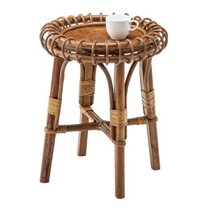 サイドテーブル 幅40cm ラタン 籐 天然木 木製 丸型 円型 円形 カフェテーブル テーブル 机 つくえ （ ソファテーブル ベッドサイドテー