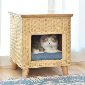 ペットスツール ラタン スツール サイドテーブル ペット ハウス ペット用 角型 クッション （ ペットハウス 犬 猫 ネコ 椅子 チェア ペッ