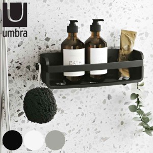 Umbra バス収納 バスラック アドヒーシブ ビン （ アンブラ ボトルスタンド ラック 収納 お風呂 浴室 棚 壁面 フック付 シャンプーラック