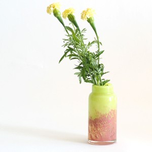 花瓶 DGボトルベース 直径7.5×高さ15.5cm ピンクグリーン ガラス （ おしゃれ 花器 花びん 一輪挿し フラワーベース 円形 丸 インテリア