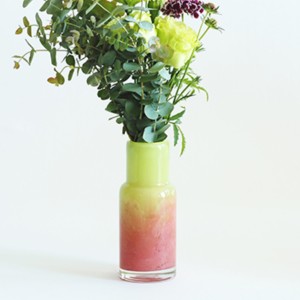 花瓶 DGボトルベース 直径7.5×高さ18cm ピンクグリーン ガラス （ おしゃれ 花器 花びん 一輪挿し フラワーベース 円形 丸 インテリア 