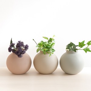 花瓶 陶器 フラワーベース ショート ASH 直径16×高さ15.5cm （ 花びん 花器 一輪挿し ポット 北欧 枝物 鉢 フラワーポット プランター 