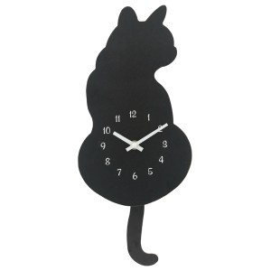 掛け時計 振り子時計 クロネコ 壁掛け 時計 アナログ 猫 （ 壁掛け時計 とけい ウォールクロック クロック 雑貨 ねこ ネコ 動物 アニマル