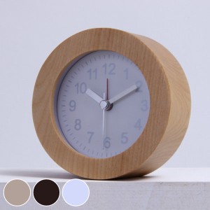 置き時計 ウッド ラウンド 目覚まし時計 木製 アナログ インテリア 北欧 （ 置時計 とけい 時計 アラームクロック テーブルクロック 丸 