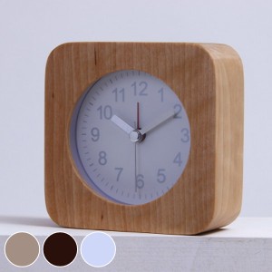 置き時計 ウッド スクエア 目覚まし時計 木製 アナログ インテリア 北欧 （ 置時計 とけい 時計 アラームクロック テーブルクロック 四角